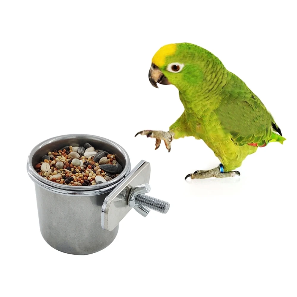 Pet Birds Hanging Cage Bowl  Cup Anti-turnover Stainless Steel Feeding Food Drinking Stainless Steel Bird Food Box