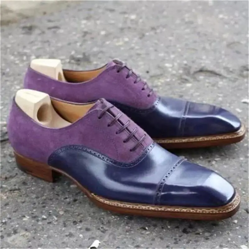 

Oxford Shoes Men Shoes PU Ankle Blue Classic Casual Business Wedding Party Purple Faux Suede Lace Up Fashion Dress Shoes ZZ3512