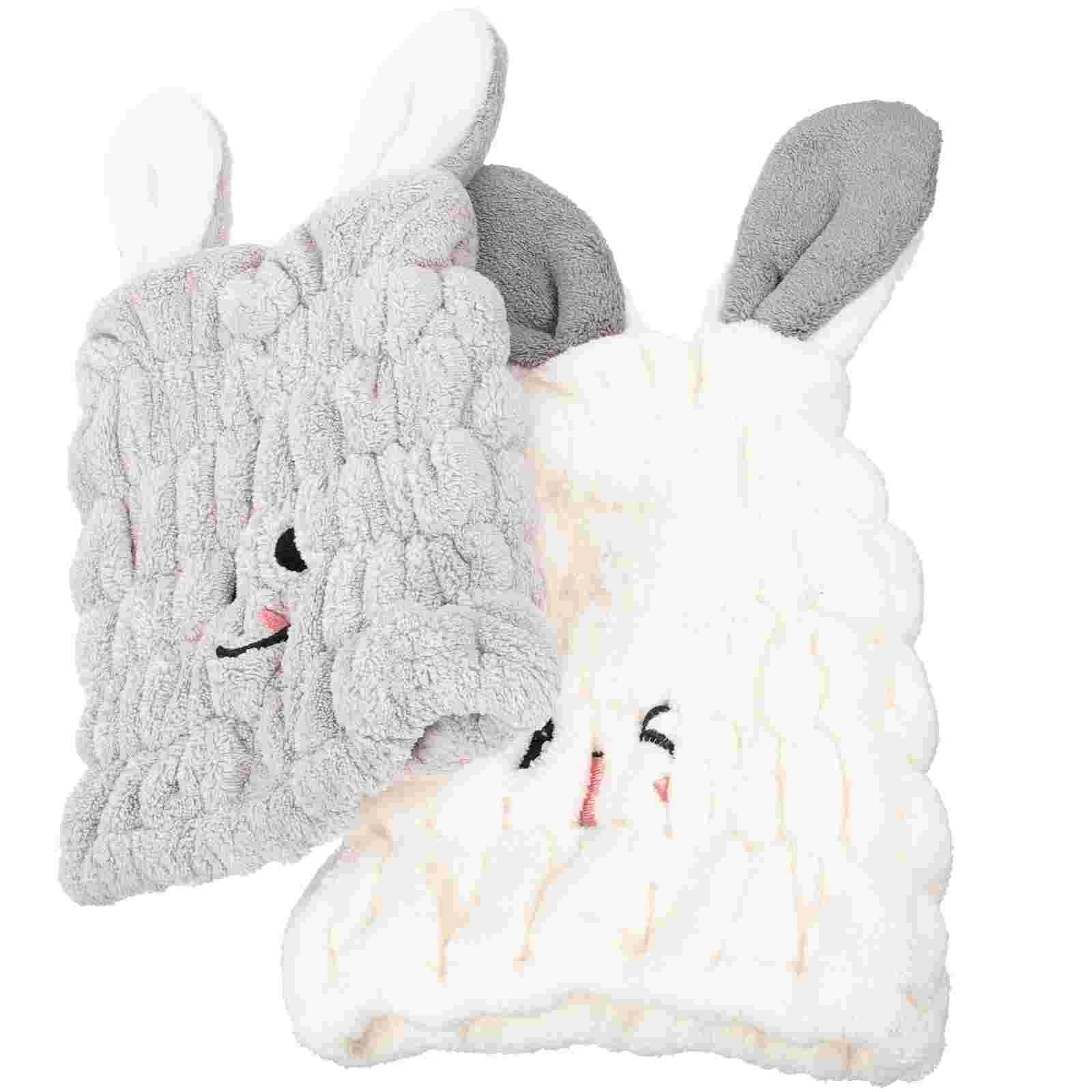 

2 Pcs Towel Cover Wrap Hair Cap Absorbent Dry Hat Kids Cute Ear Drying Coral Fleece Quick Child Washcloths