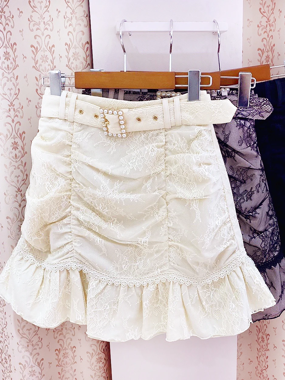 

Japanese rolita Sweet Cute Pleated Skirts Women Elegant Lace Ruffled Slimming Hip Mini Skirt 2023 Summer Faldas Lojita Kawaii