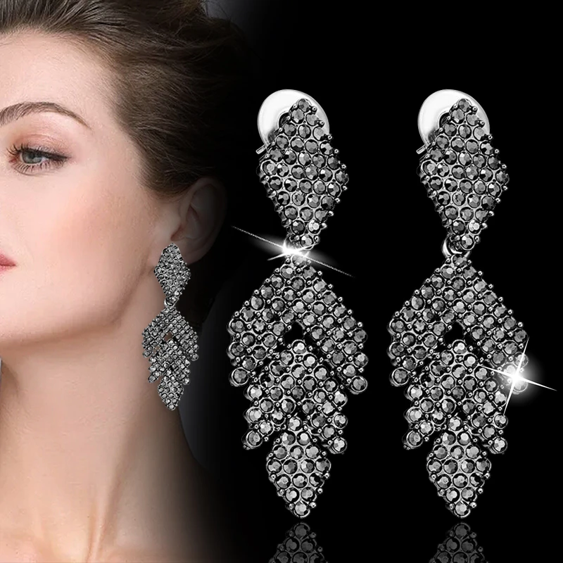 

SINLEERY Vintage Black Cubic Zirconia Earrings For Women Antique Silver Color Fashion Jewelry 2021 New Arrival boho ZD1 SSP