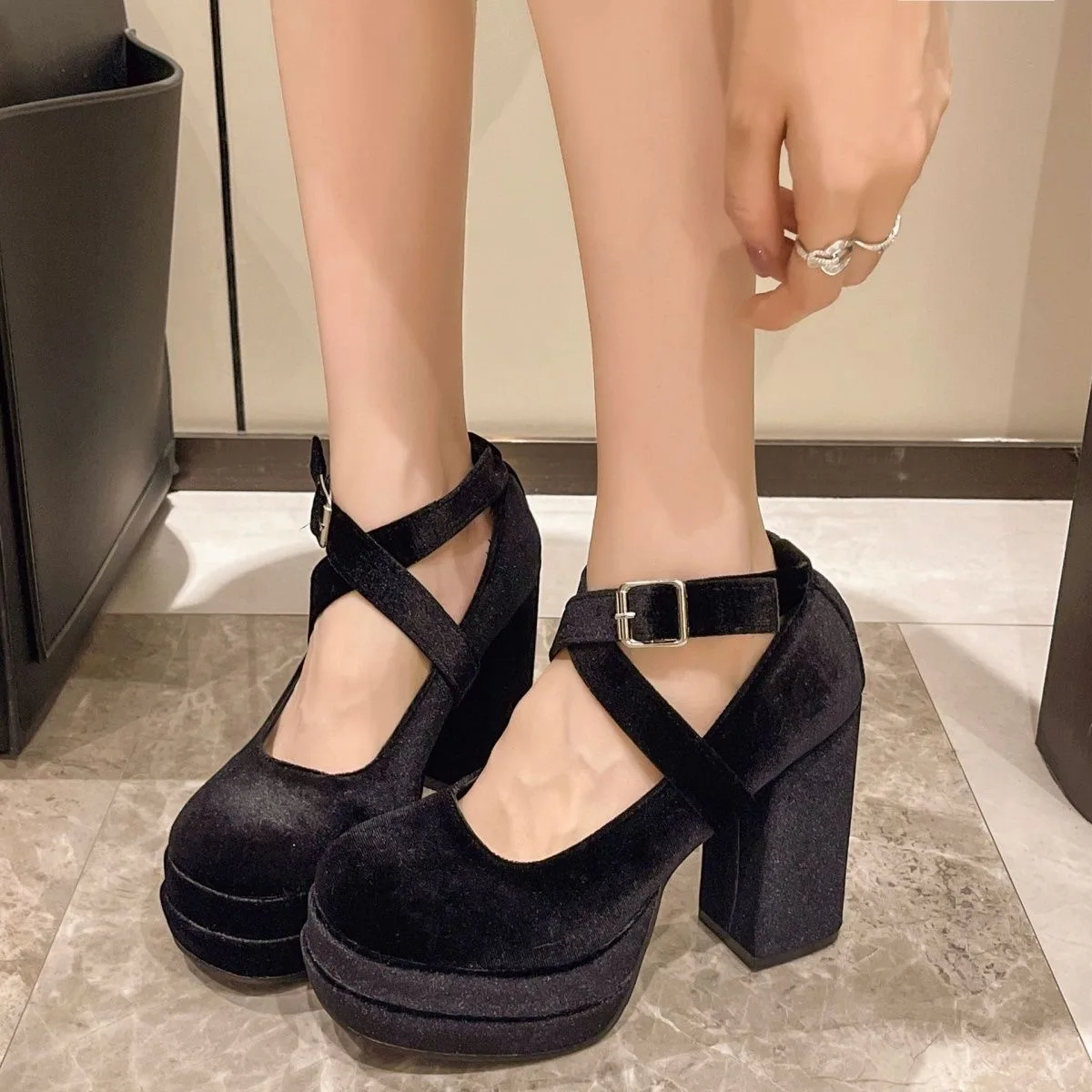 Дизайнерская женская обувь Мэри Джейн на платформе мода 12 см толстом высоком