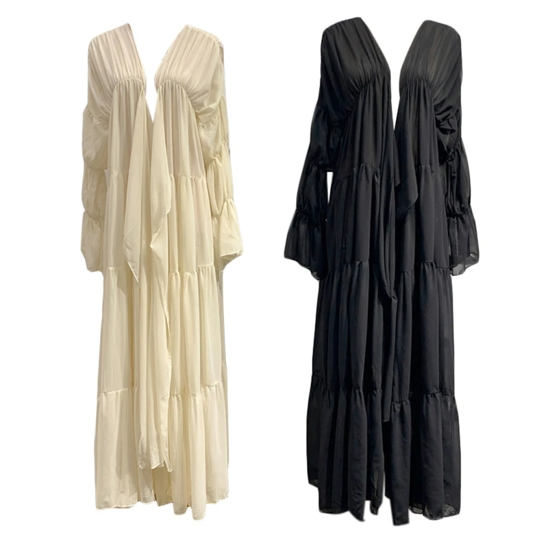 Muslim Cardigan Eid Abaya Dubai Long Dresses Muslim Dress Solid Loose Cover Ups