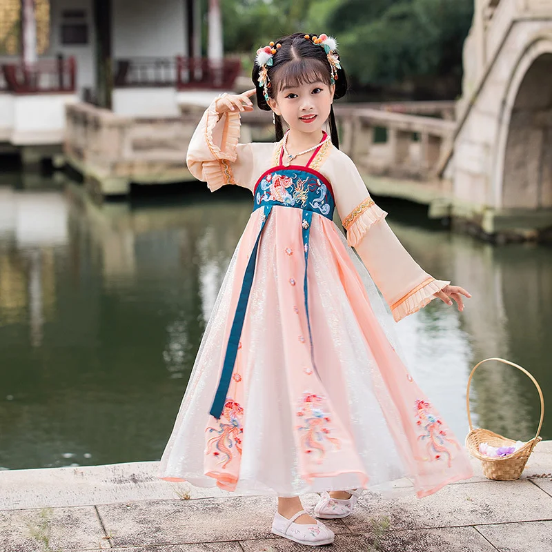 

[girls in Autumn and Winter]hanfu Ancient Clothes Children's High-end Embroidered Chinese Style Super Fairy Ancient Style Dress