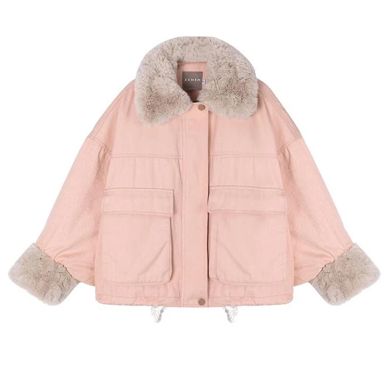 Women's Jacket Corduroy Autumn and Winter New Loose Casual Solid Color Long-sleeved Velvet Patchwork Jacket Warm Jacket Pink