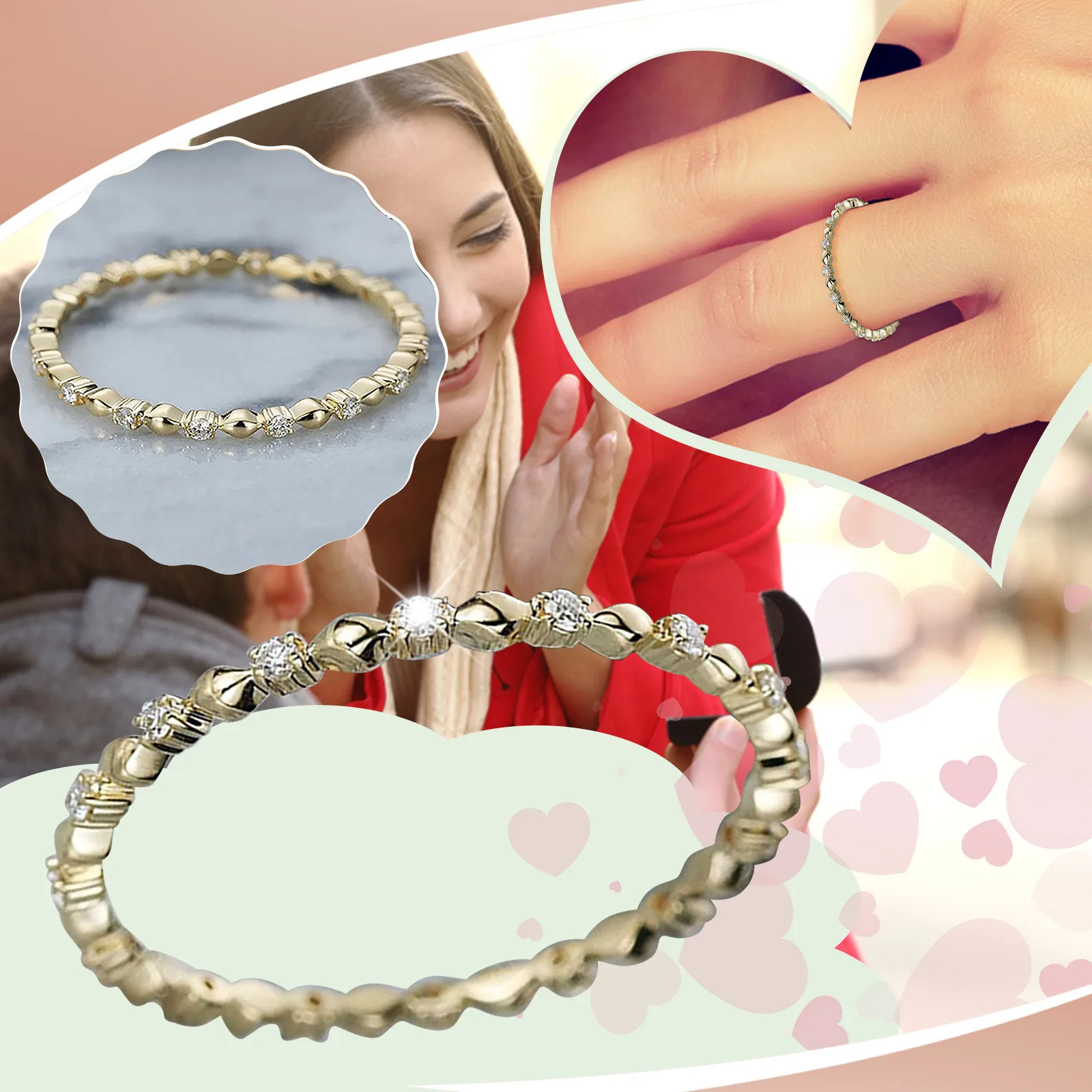 

4K Gold Plated Wedding Band For Women Thin Stacking Ring Zirconia Engagement Ring Girls Rings Ages 6-8