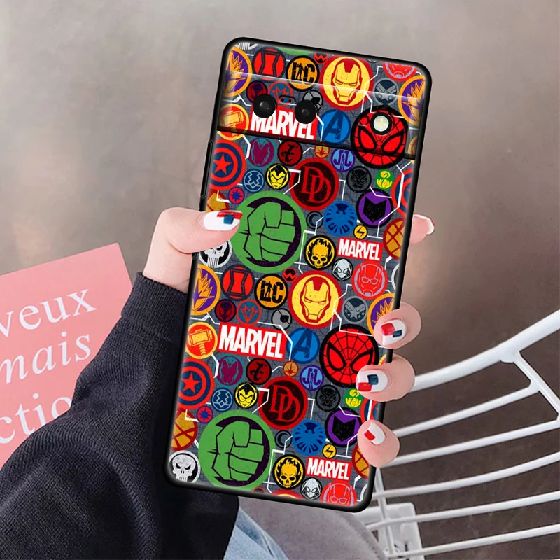 Marvel Avengers heroes LOGO Phone Case For Google Pixel 7 6 Pro 6A 5A 5 4 4A XL 5G Black Soft Cover Fundas Coque