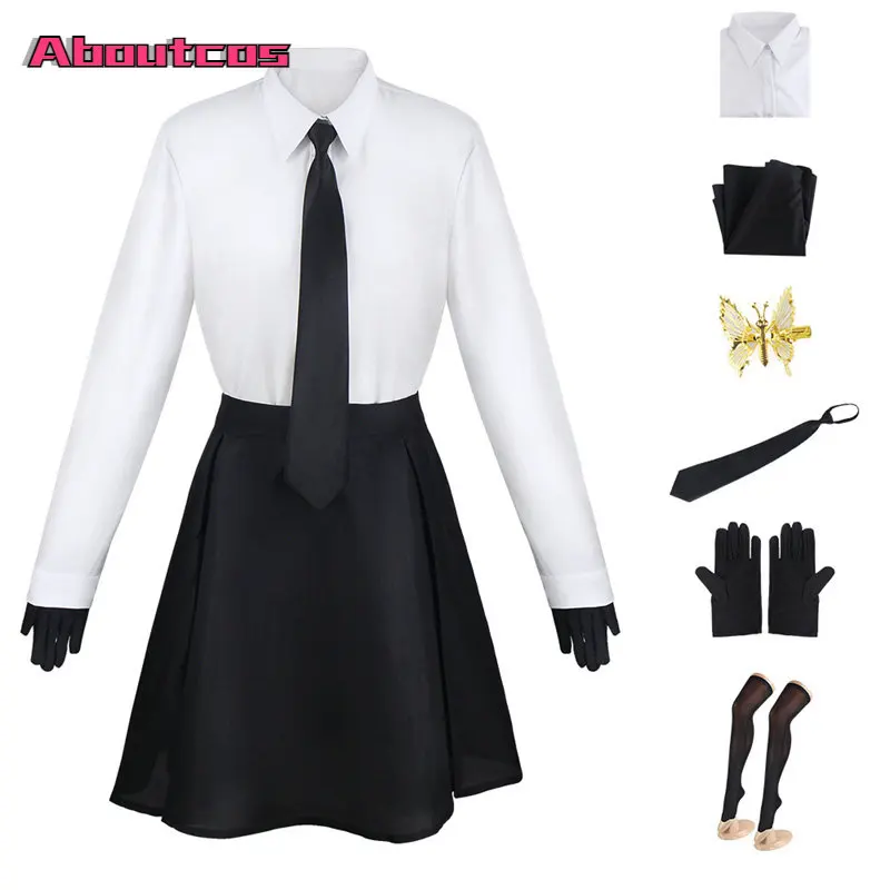 

Aboutcos Anime Akiko Yosano Cosplay Costume Bungo Stray Dogs Skirt Shirt Tie Gloves Set School Uniform Christmas Halloween Party