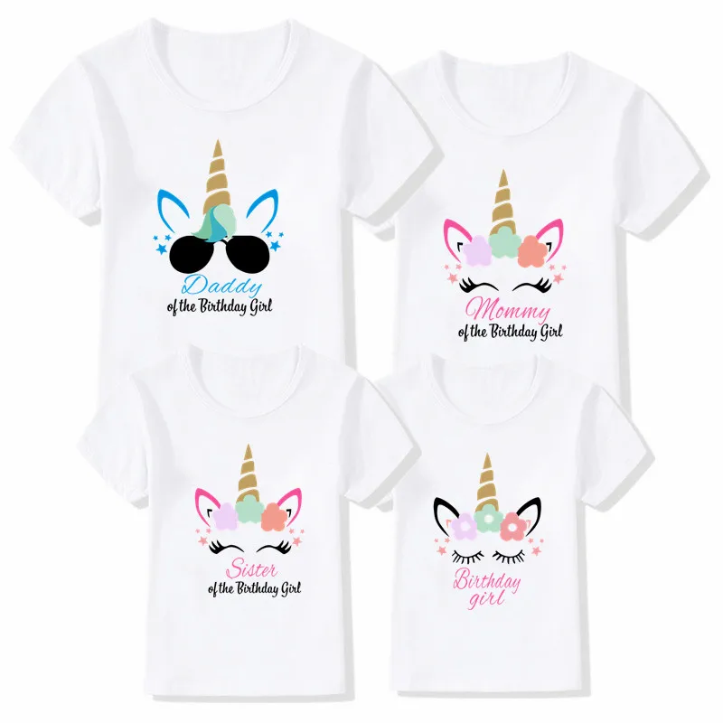 

Funny Family Matching Clothes Father Mother Daughter Son Girls Unicorn Birthday Girl Tshirts Summer Family Look Party Tees