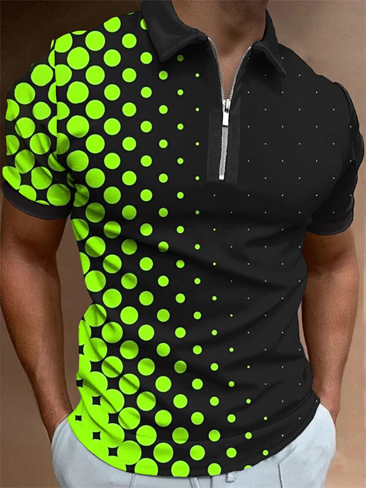Summer Plaid Short-sleeved Men's Polo Shirt Casual Anti-Wrinkle Collar Zipper Brand Top Men's POLO Business Men's T-shirt