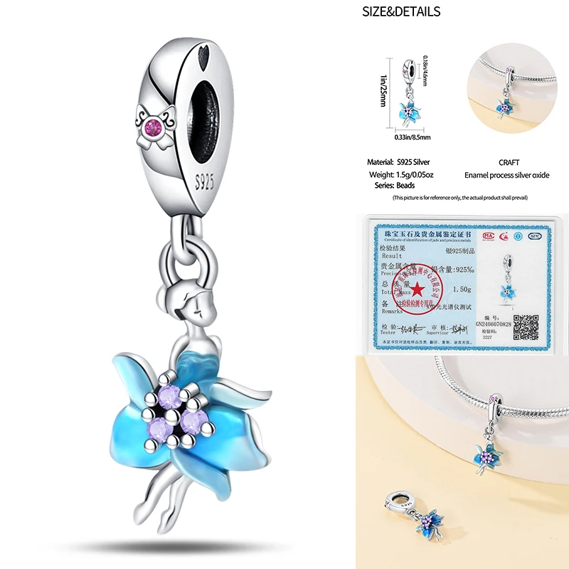 100% стерлингового серебра 925 пробы бусина цветок эльфа фея циркон подвески