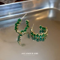 silver needle diamond emerald earrings female korean fashion temperament design retro light luxury c shaped earrings