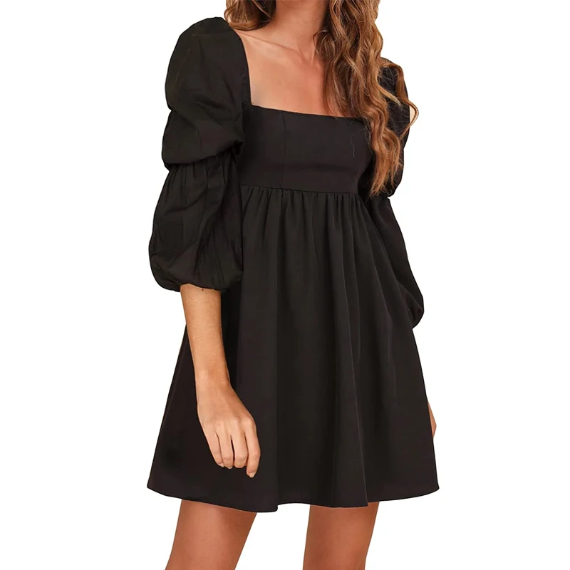 

Женское короткое платье с квадратным вырезом, длинным рукавом-фонариком