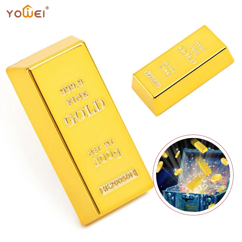 1Pcs Plastic Fake Gold Bullion Simulated Golden Brick Artificial Glittering Gold Bar Door Stop Paperweight Decorative Prop Gifts