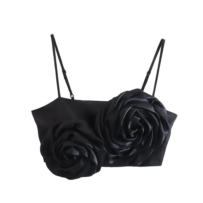 

Women 2023 New Fashion Summer Relief Flower Short Tops Vintage Backless Thin Straps Side Zipper Female Chic Tops