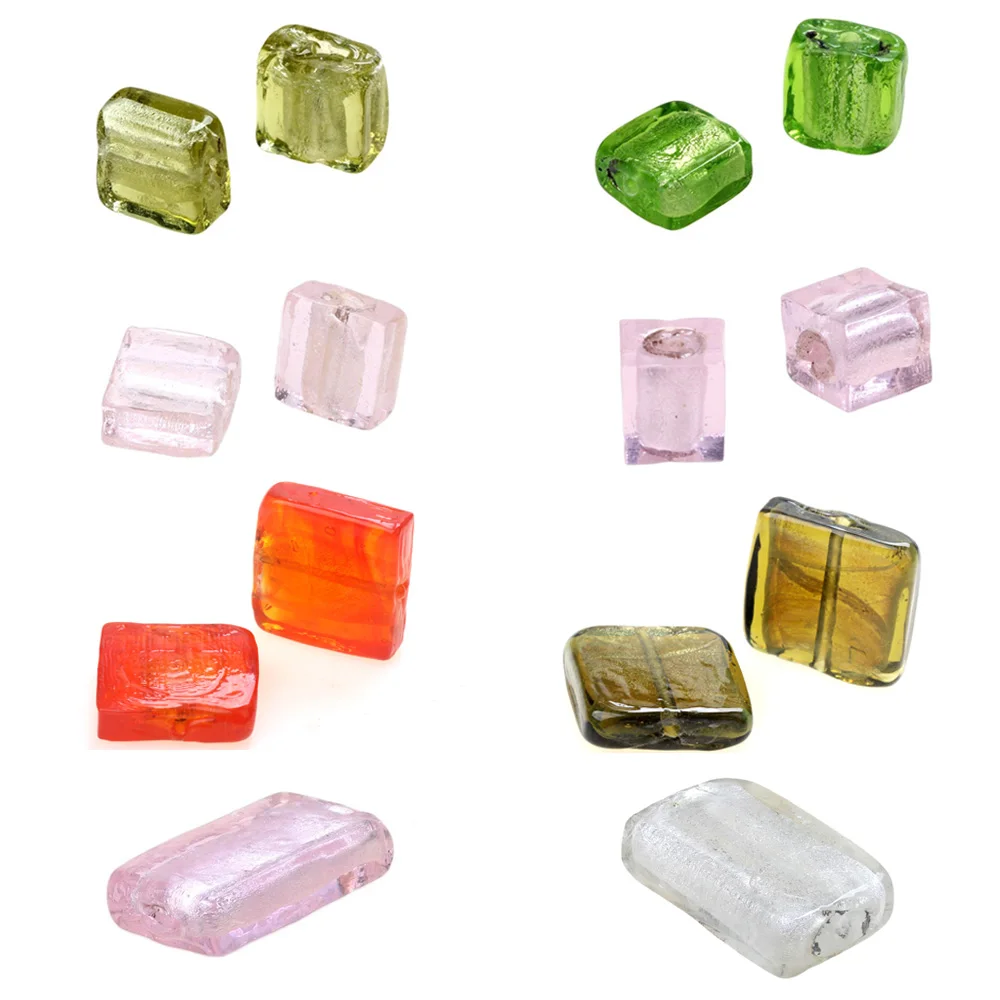 4 шт./лот квадратной формы стеклянные бусины из фольги лэмпворк ручной работы