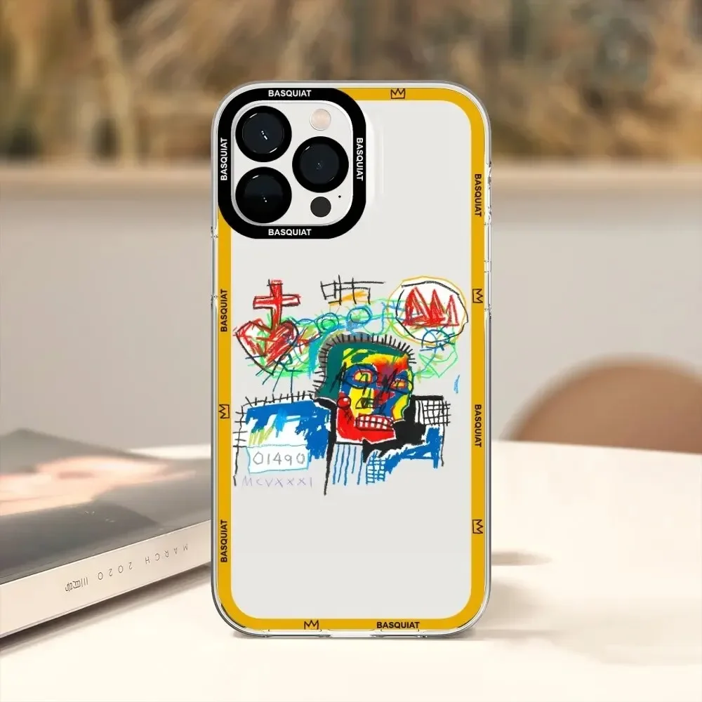 B-Basquiats Art Phone Case For iPhone 16 15 14 13 12 11 Mini XS XR X 8 7 Pro Max Plus SE Transparent Funda