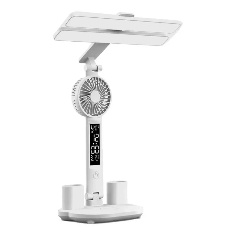 

Multifunctional Bedside Lamp with Clock Fan and Pen Holder 3 Color Modes Bedside Light Double Head Led Desk Lamp Night Light