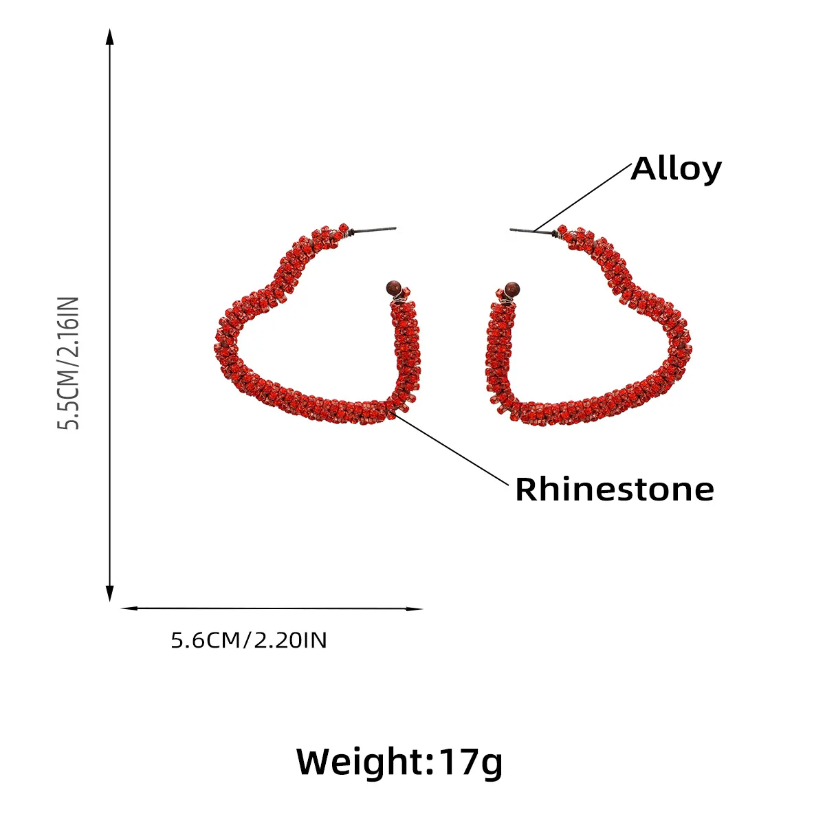 2023 Trendy New Exquisite Luxury Full Rhinestone Heart-shaped Hoop Earrings for Women Fashion Banquet Party Jewelry Brincos Gift