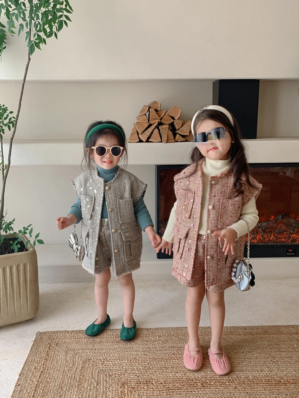 

Baby Girls Clothes Autumn Fashion Children's Woven Waistcoat Shorts Two-piece Suit Children Clothing Outfits Suits