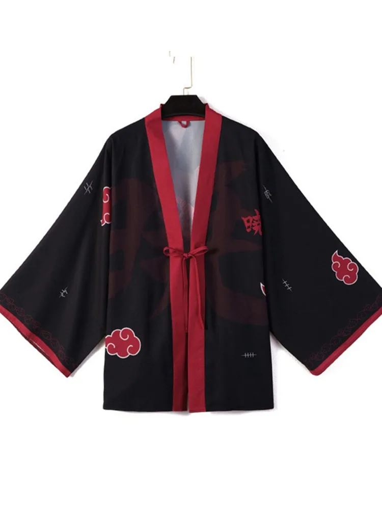 

Anime Naruto Uzumaki Akatsuki Red Cloud Kimono Shirt Haori Yukata Printing Cosplay Costume Adult Christmas Halloween Party Gifts