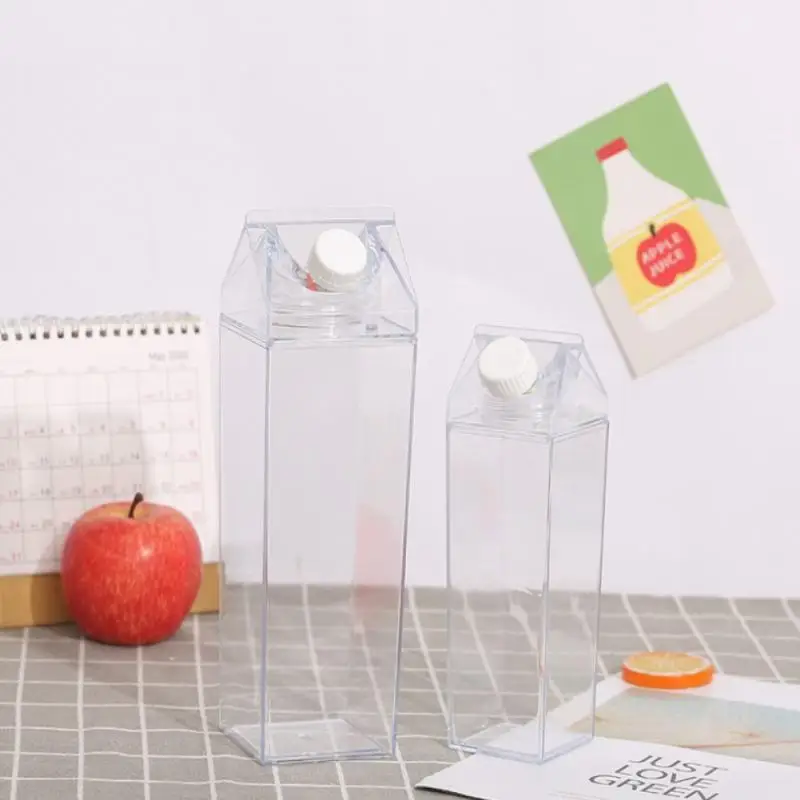 

Milk Carton Water Bottle Sports Square Milk Juice Water Bottles Transparent Plastic Water Juice Bottle Outdoor Drinking Cups