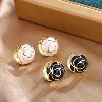 new drop glue white and black color flower hoop earrings 925 sterling silver small earring natural style woman lady girl jewelry