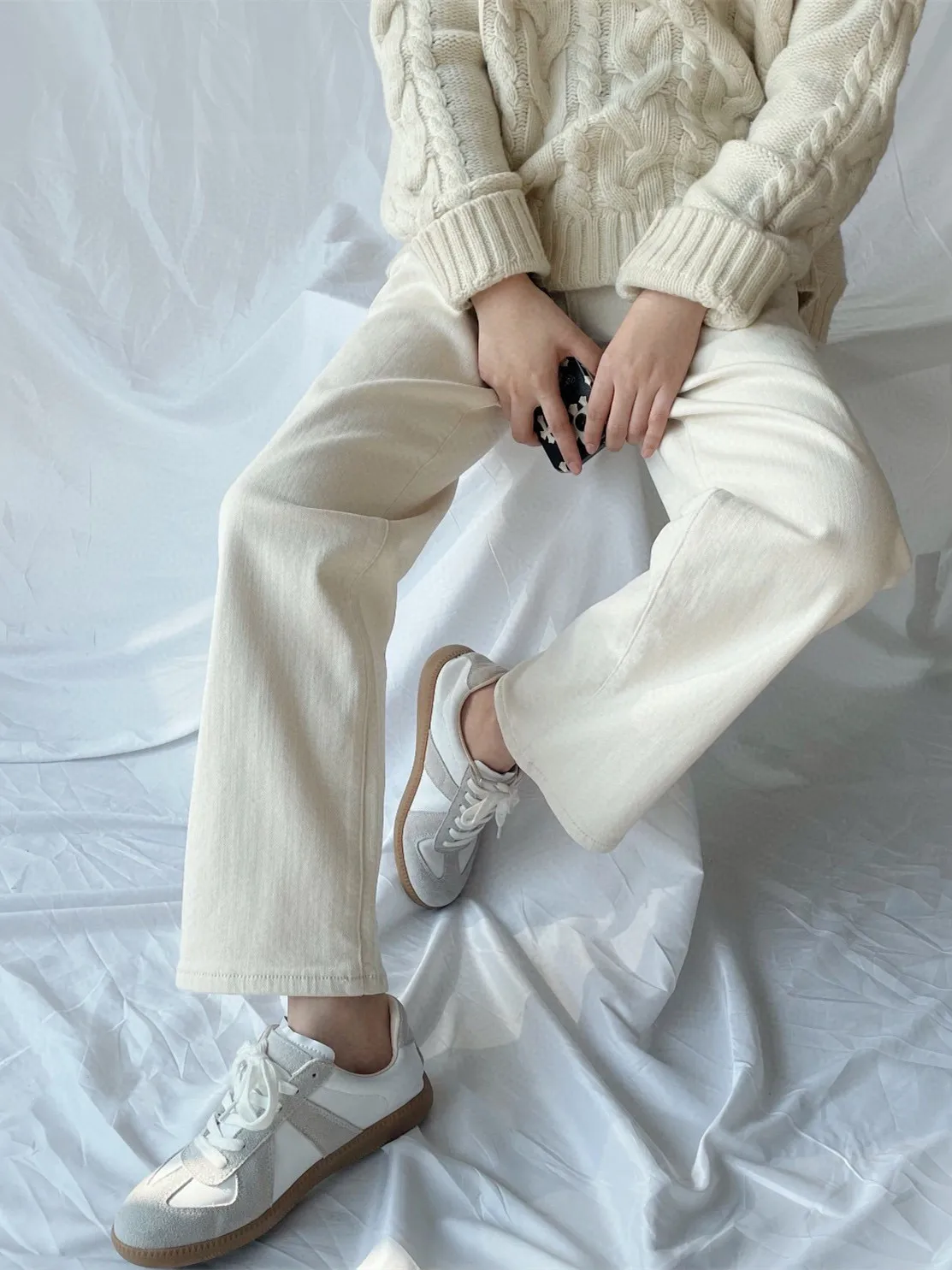 

Women Jeans Solid Color Pockets High Waist Casual Straight Wide Leg Denim Trousers