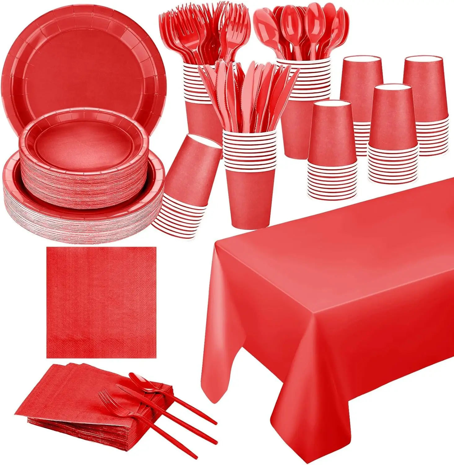 Фото Solid Red Theme Birthday Party Supplies Disposable Dinnerware Paper Napkin Cup Plate Tablecloth Banner for Wedding Decoration №1