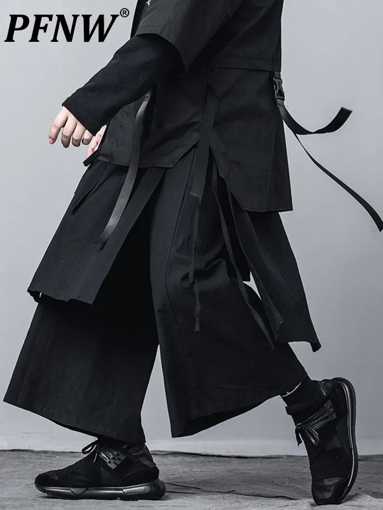 

Брюки PFNW мужские прямые с широкими штанинами, уличная одежда свободного покроя, однотонные штаны с поясом на резинке, черные темные, 12A1244, на лето