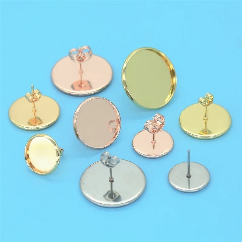 

30pcs Keep Color Stainless Steel Blank Post Earring Studs Base Pins Ear Plug Findings Cabochons Bezel For DIY Jewelry Making