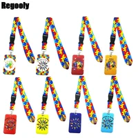 autism pattern key lanyard car keychain id card pass gym mobile phone badge kids key ring holder jewelry decorations