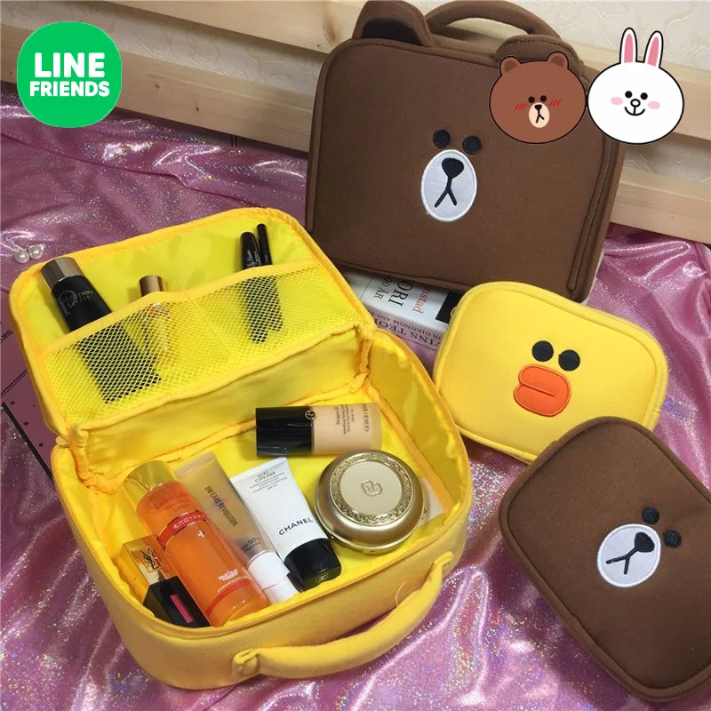 

Коричневая мультяшная косметичка LINE FRIENDS, кавайная Вместительная женская дорожная косметичка в стиле аниме, товары для хранения, ранцы