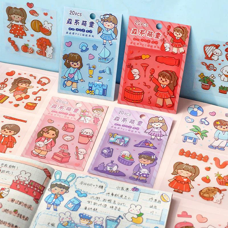 

20PCS Cute Cartoon Waterproof Children's Stickers Handbooks Sticker Beautiful Stationery DIY Decoration Creative Material