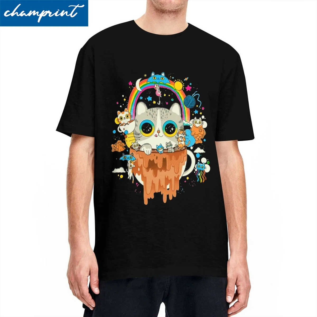 

Trippy Morning Cats Halloween Witch Cat for Men Women T Shirt Awesome Tee Shirt Short Sleeve T-Shirts 100% Cotton 4XL 5XL Tops