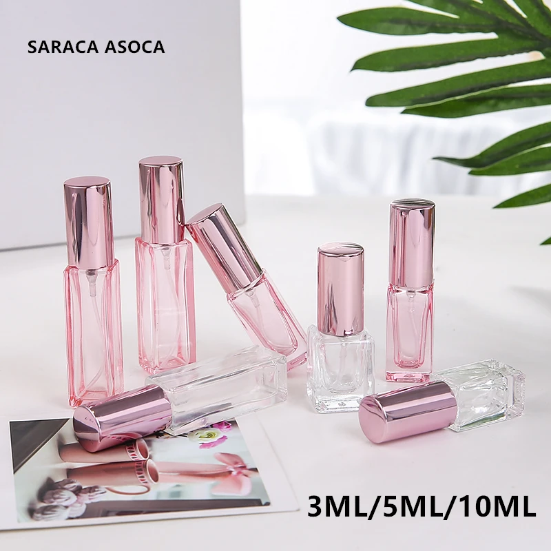 3 мл 5 10 розовый квадратный стеклянный спрей парфюмерная бутылка многоразового