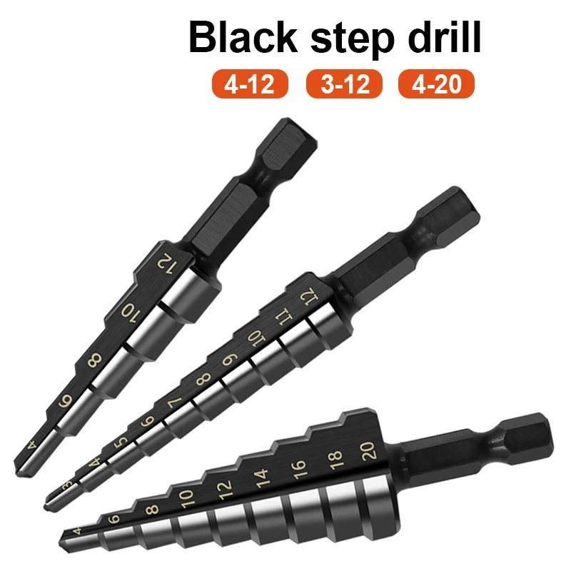 3 Pcs Step Stage Drill Bits Set 1/4 Hex Shank HSS Straight Groove Metal Center Drill Hole Cutter For Woodworking Carpentry Tool