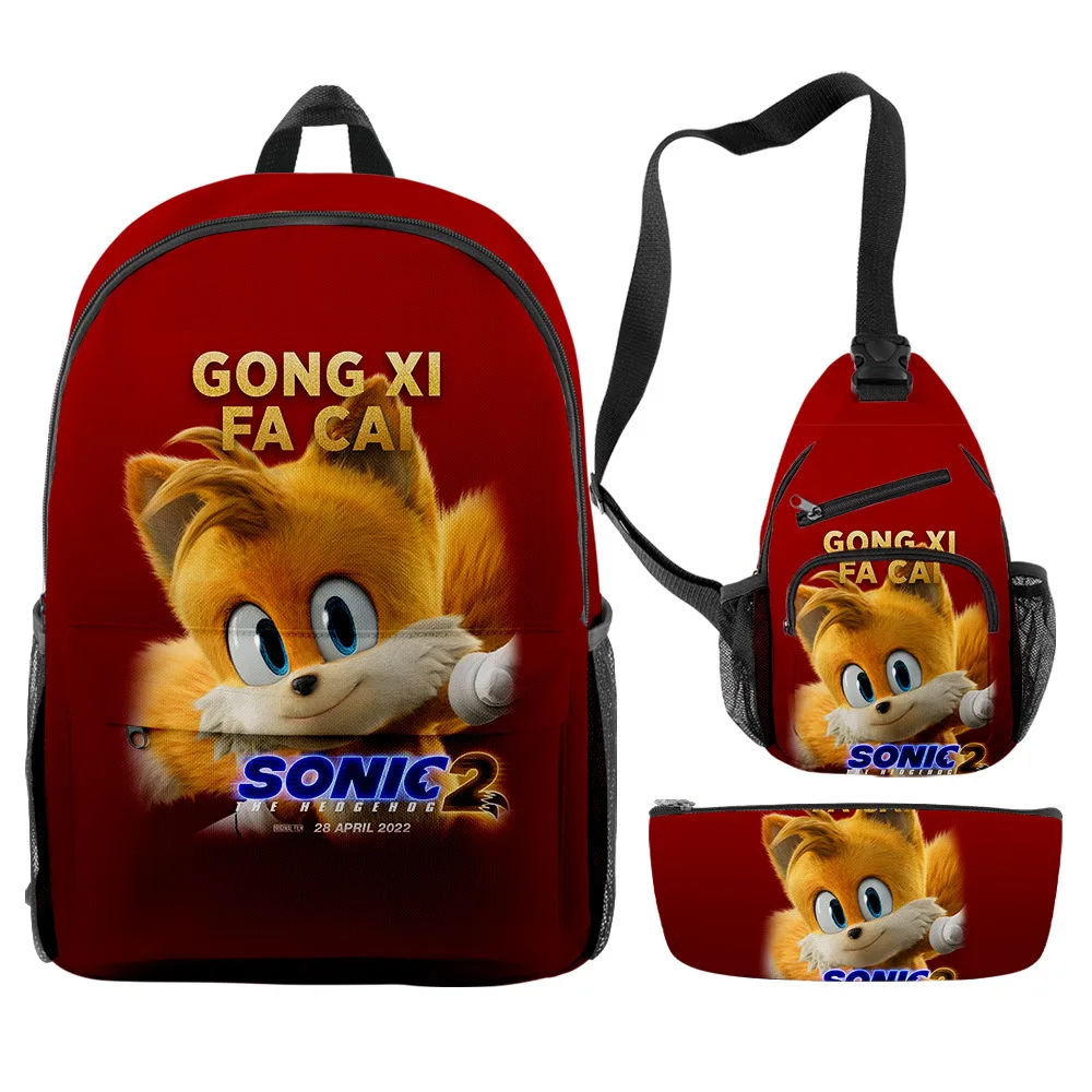 

3PCS Sonic The Hedgehog Men and Women Shoulder Bag Messenger Bag Pencil Bag Anime Large Capacity Zipper Backpack Birthday Gift