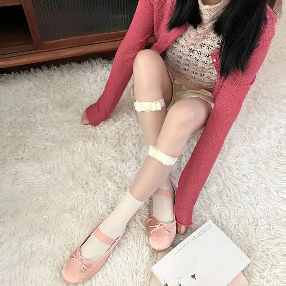 

Износостойкие прозрачные мягкие комбинированные носки до середины икры носки с бантом и лентой женские носки в Корейском стиле Чулочные изделия