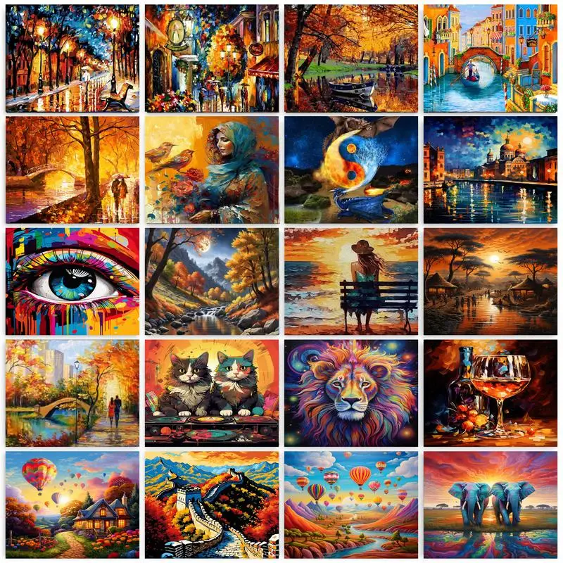 GATYZTORY Рамка Diy живопись по номерам ручная работа пейзаж животные акриловые краски