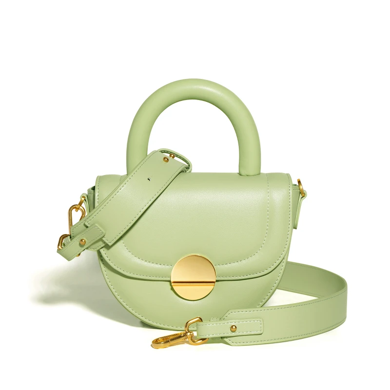 

Genuine Leather Green Saddle Bag for Women Luxury Fashion Crossbody Bag 2022 Summer Girls Cellphone Shoulder Purse