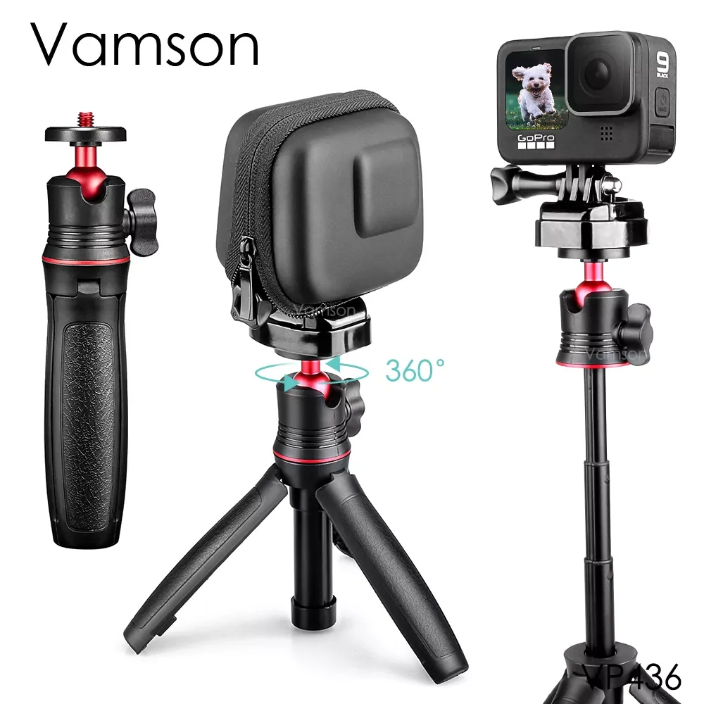 

Мини селфи-палка Vamson для Go pro, штатив, настольная подставка для Gopro Hero 10, 9, 8, 7, 6, 5 с шариковой головкой, выдвижная ручка, Моноподы