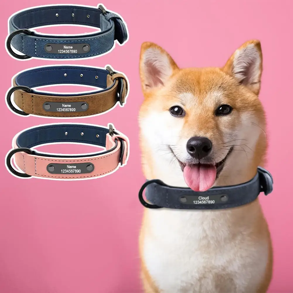 

Dog Collar Pet Supplies To Prevent Loss Pet Lettering Collar With Adjustable Dog Training Tag Collar Leather Neck Ingot