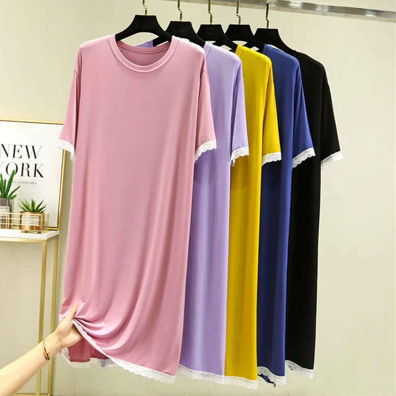

Casual Nightgowns For Women New Short Sleeve Ladies Nightshirt Modal Lace Sleepwear Dress Summer Nightdress Female Vestidos