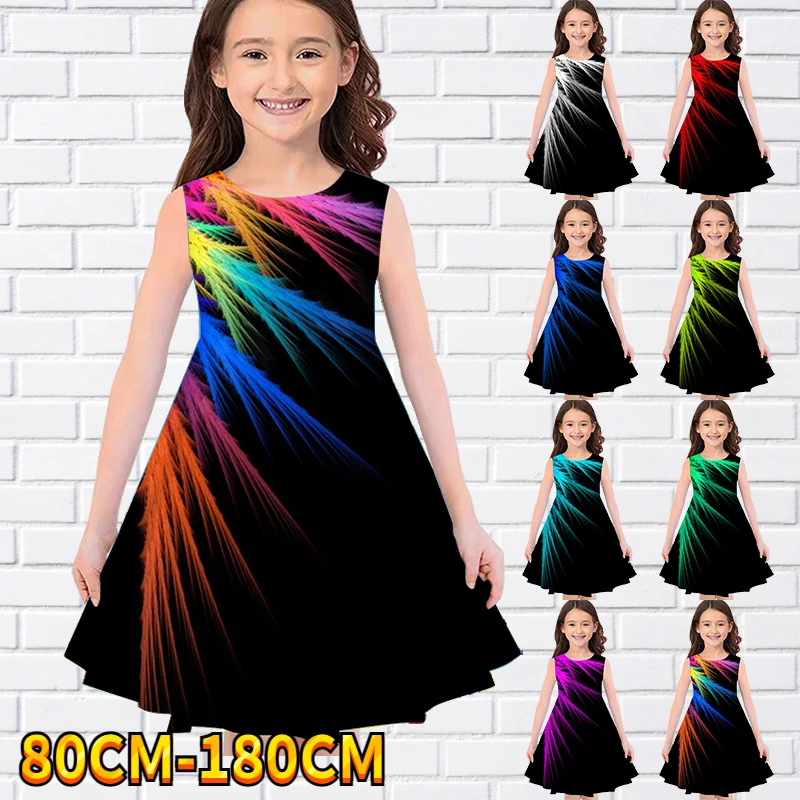 

Kids Little Girls Sleeveless Dress Girls Dress 3D Kids Rainbow Print Daily Casual Cute Sweet Over Knee Sleeveless Dress 80-180CM