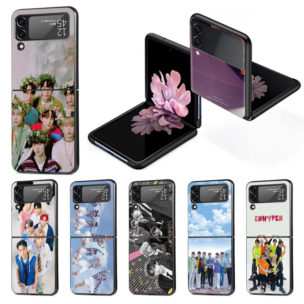 Enhypen Boy Band чехол для телефона Samsung Galaxy Z Flip 3 4 5G Твердый чехол из ПК Zflip3 Zflip4 Черный Складной Корпус Flip4 Flip3 Funda