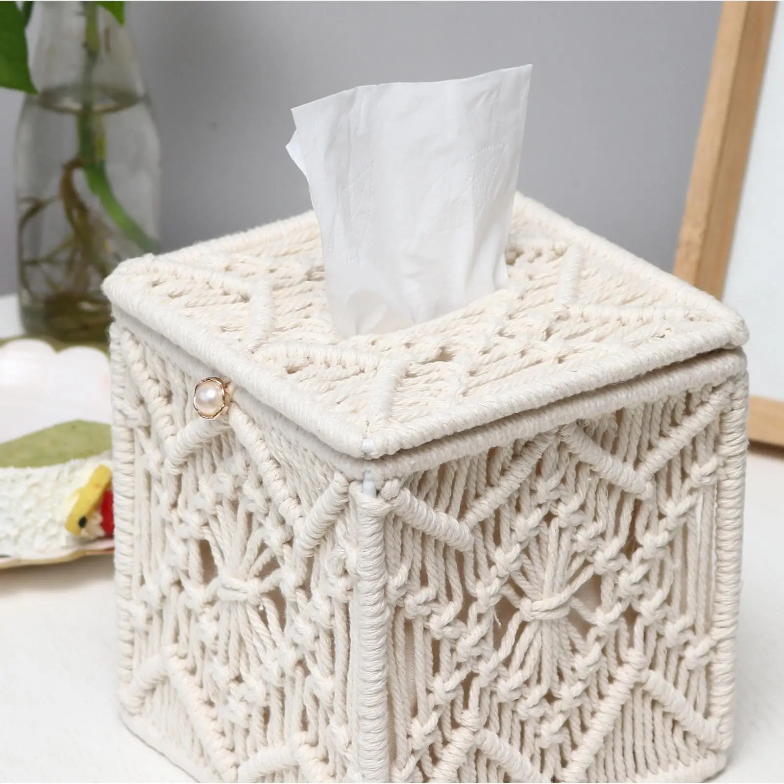 Ручная вязка хлопчатобумажная коробка для салфеток декоративный держатель