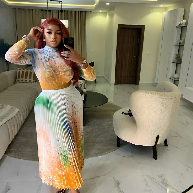 Miyake сложенный модный топ с длинными рукавами и принтом свободная плиссированная