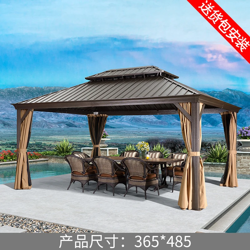 

Commercial Steel top fabric curtain garden backyard pavilion waterproof polyester gazebo