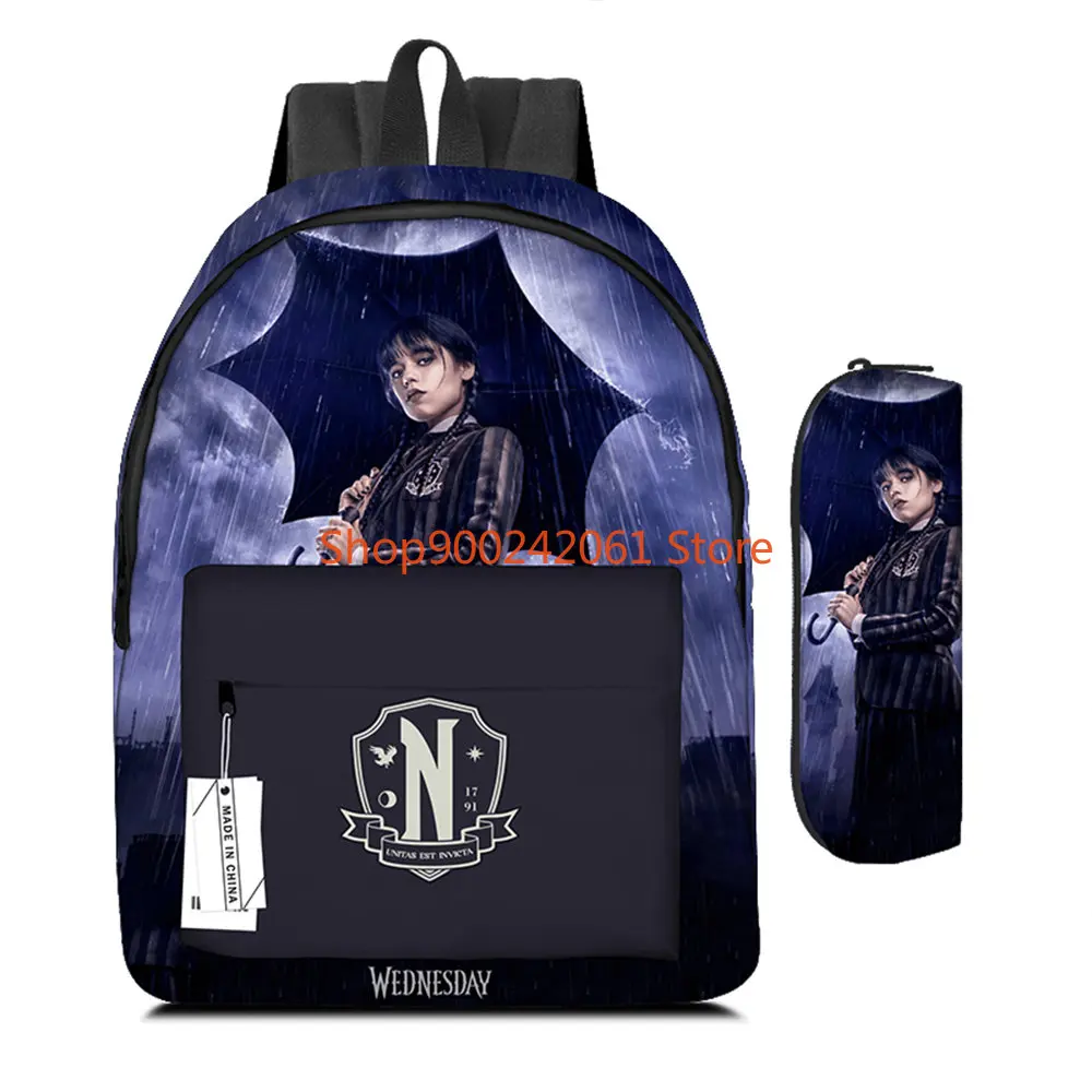 

16 Inches TV Play Wednesday Adams Backpack Waterproof School Student 2pcs Schoolbag and Pencil Case Computer Schoolbags
